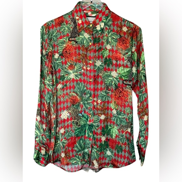 Falguni Shane Peacock Diamond & Floral Print Top - Picture 1 of 7